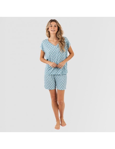 Pijama corto manga fluida viscosa mujer Summer indigo pijamas-cortos-mujer