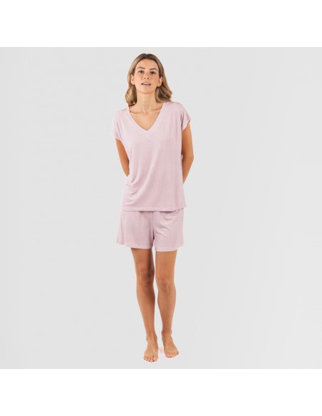 Pijama corto manga fluida viscosa mujer Melanie malva pijamas-cortos-mujer