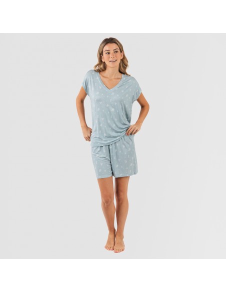 Pijama corto manga fluida viscosa mujer Adriane verde agua pijamas-cortos-mujer