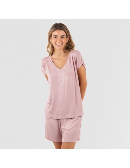 Pijama corto manga fluida viscosa mujer liso pijamas-cortos-mujer