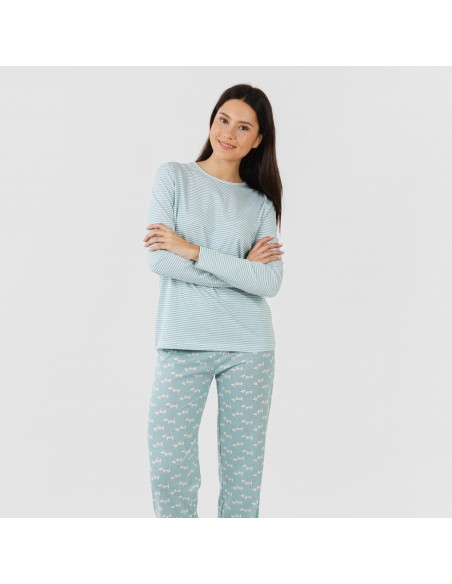 Pijama largo algodón Ponder verde azulado pijamas-largos-de-mujer