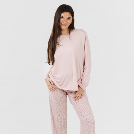 Pijama largo mujer soft Maya rosa palo pijamas-largos-de-mujer