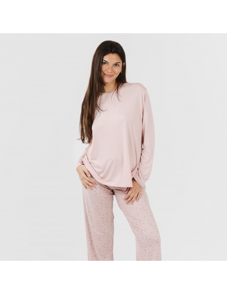 Pijama largo mujer soft Maya rosa palo pijamas-largos-de-mujer