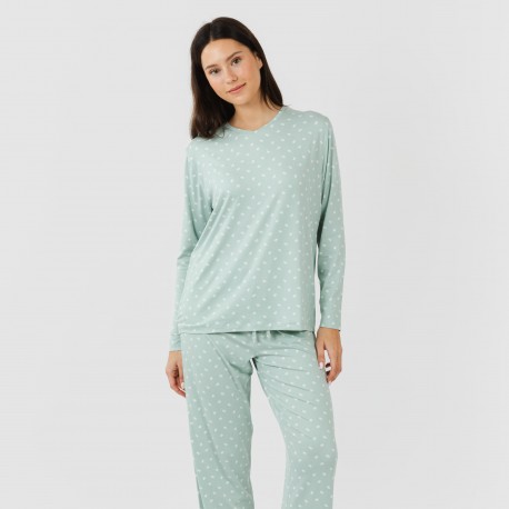 Pijama largo mujer soft Natalie verde tiffany pijamas-largos-de-mujer