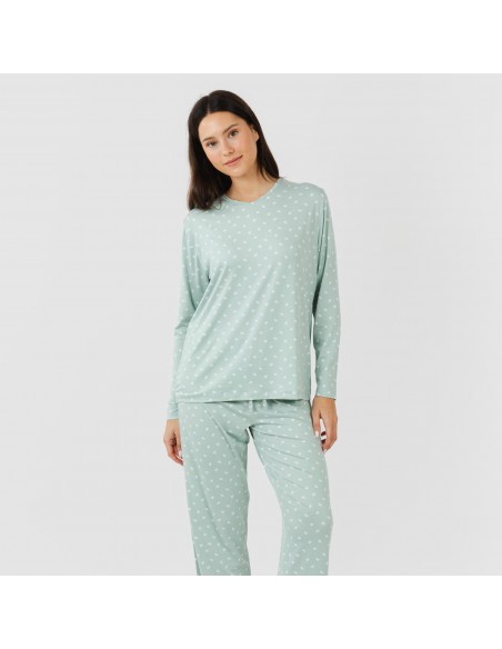 Pijama largo mujer soft Natalie verde tiffany pijamas-largos-de-mujer