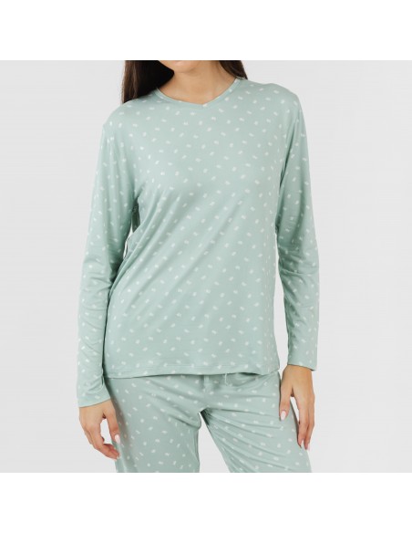 Pijama largo mujer soft Natalie verde tiffany pijamas-largos-de-mujer