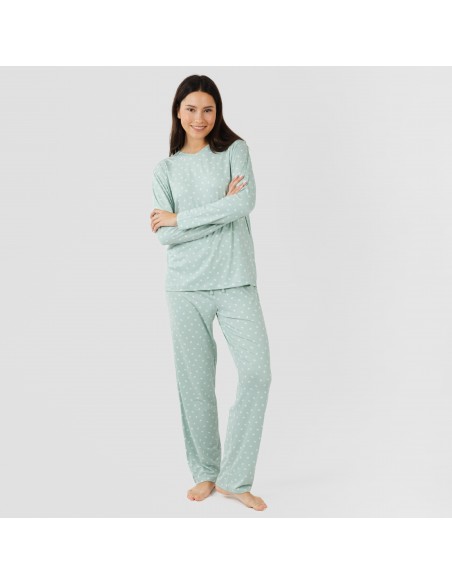 Pijama largo mujer soft Natalie verde tiffany pijamas-largos-de-mujer