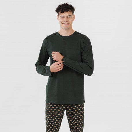 Pijama largo algodón hombre Nino verde botella pijamas-largos-hombre