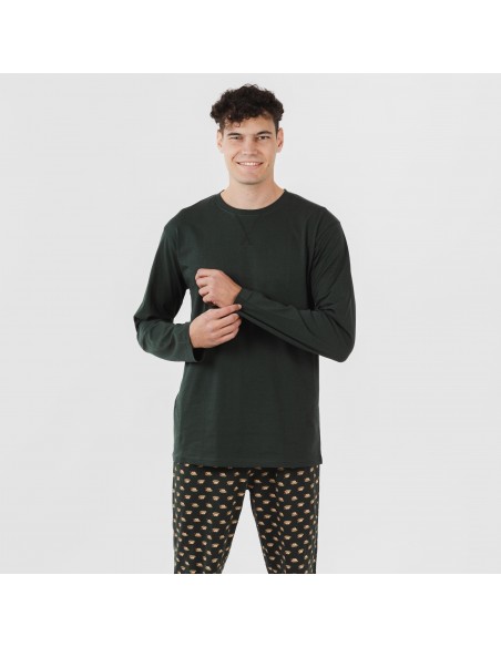 Pijama largo algodón hombre Nino verde botella pijamas-largos-hombre