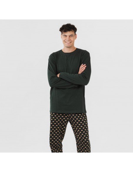 Pijama largo algodón hombre Nino verde botella pijamas-largos-hombre