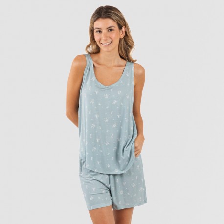 Pijama tirantes mujer viscosa Adriane verde agua pijamas-cortos-mujer