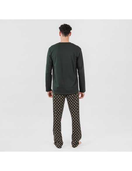 Pijama largo algodón hombre Nino verde botella pijamas-largos-hombre