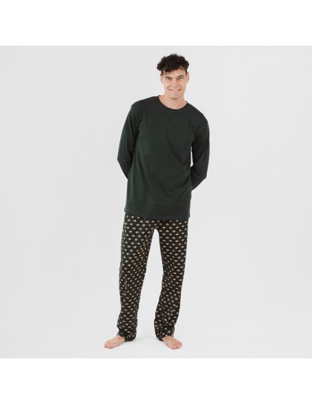 Pijama largo algodón hombre Nino verde botella pijamas-largos-hombre