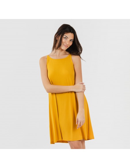 Vestido corto tirantes crepe liso vestidos-y-blusones-mujer