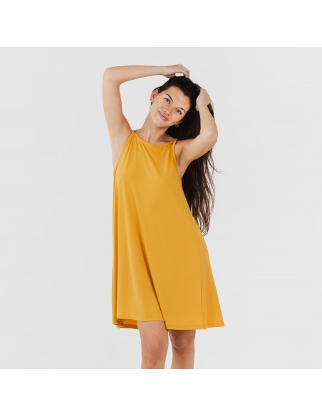 Vestido corto tirantes crepe liso vestidos-y-blusones-mujer