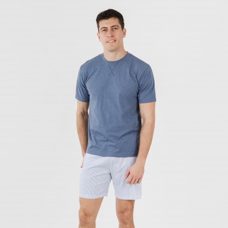 Pijama corto algodón hombre Lista indigo pijamas-cortos-hombre