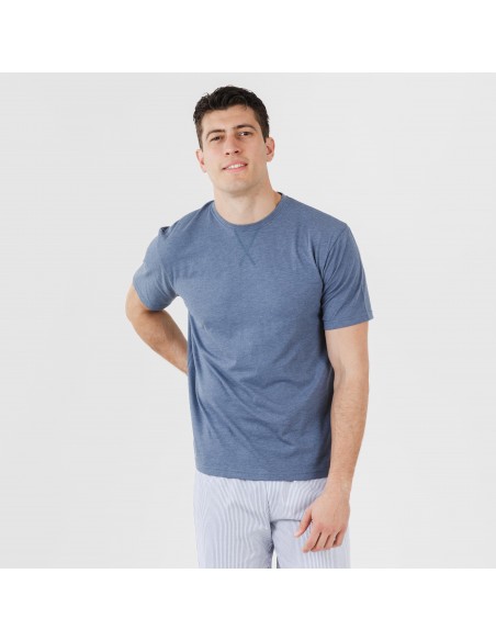 Pijama corto algodón hombre Lista indigo pijamas-cortos-hombre