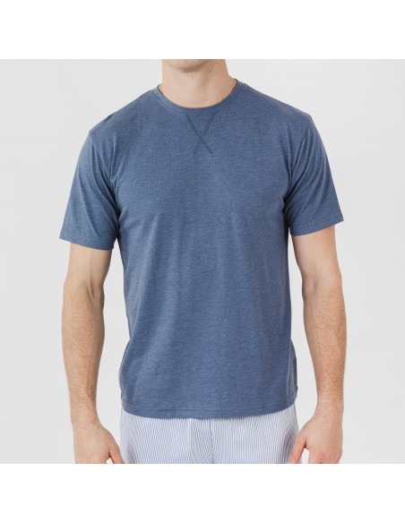 Pijama corto algodón hombre Lista indigo pijamas-cortos-hombre