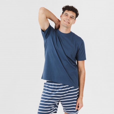 Pijama corto algodón hombre Rafa azul marino pijamas-cortos-hombre