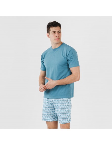 Pijama corto algodón hombre Galieni verde azulado pijamas-cortos-hombre