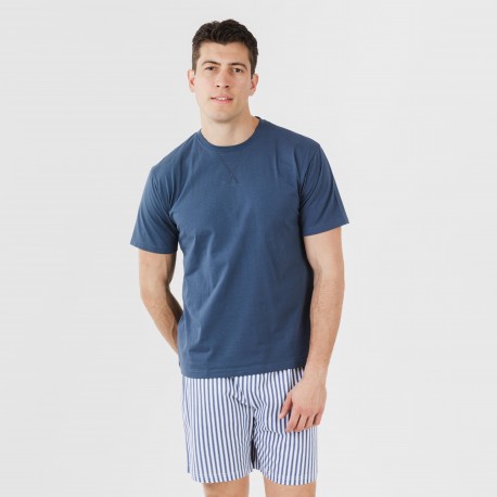 Pijama corto algodón hombre Darryl azul marino pijamas-cortos-hombre