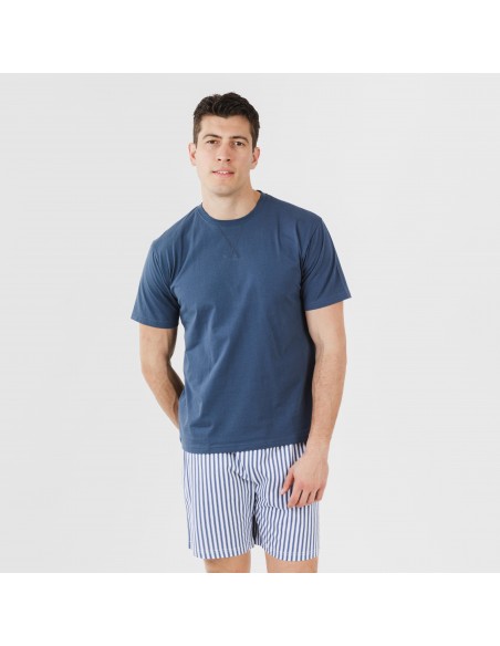 Pijama corto algodón hombre Darryl azul marino pijamas-cortos-hombre