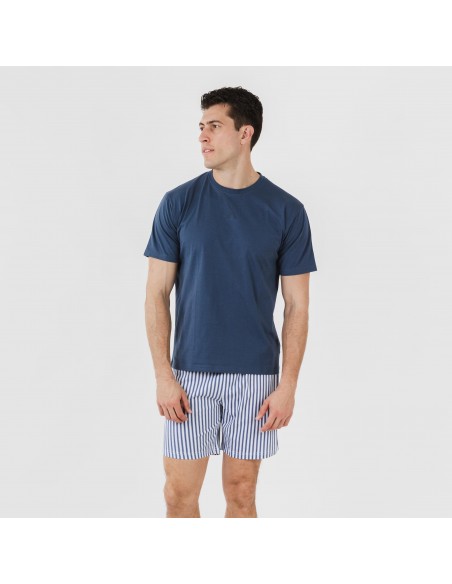 Pijama corto algodón hombre Darryl azul marino pijamas-cortos-hombre