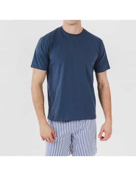 Pijama corto algodón hombre Darryl azul marino pijamas-cortos-hombre