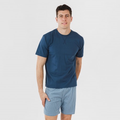 Pijama corto algodón hombre Kristoff azul marino pijamas-cortos-hombre