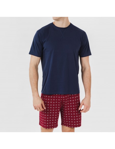 Pijama corto algodón hombre Loui azul marino pijamas-cortos-hombre