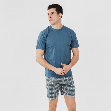 Pijama corto algodón hombre Omega azul pijamas-cortos-hombre