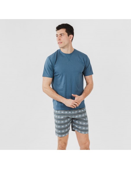 Pijama corto algodón hombre Omega azul pijamas-cortos-hombre