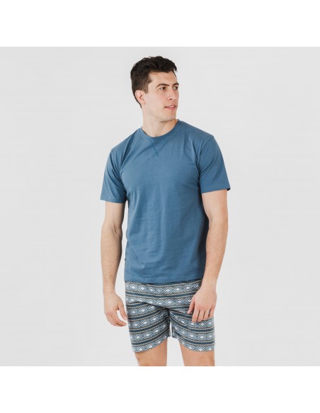 Pijama corto algodón hombre Omega azul pijamas-cortos-hombre