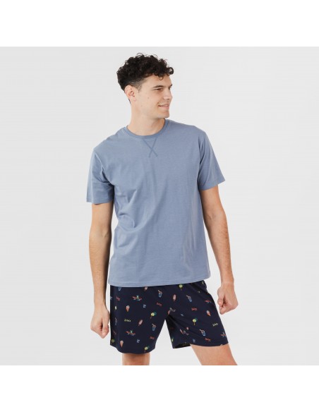 Pijama corto algodón hombre Daikiri indigo pijamas-cortos-hombre