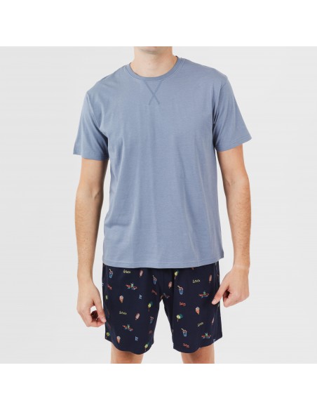 Pijama corto algodón hombre Daikiri indigo pijamas-cortos-hombre