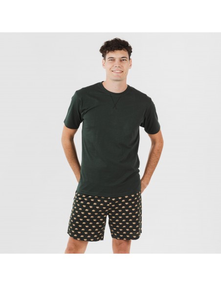 Pijama corto algodón hombre Nino verde botella pijamas-cortos-hombre