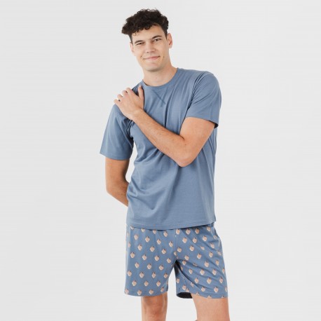 Pijama corto algodón hombre Nassiri azul pijamas-cortos-hombre