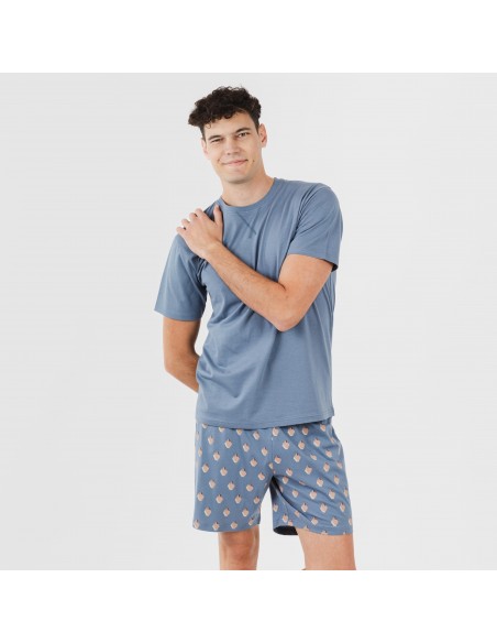 Pijama corto algodón hombre Nassiri azul pijamas-cortos-hombre