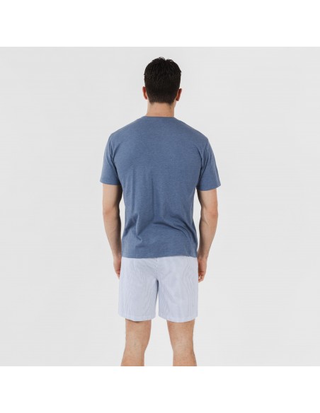 Pijama corto algodón hombre Lista indigo pijamas-cortos-hombre