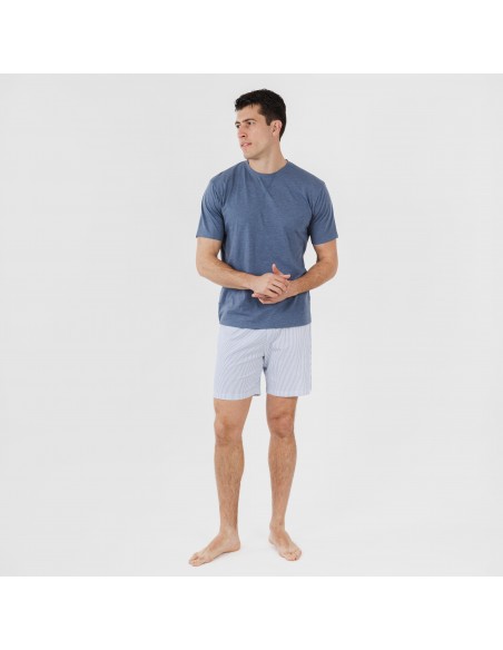 Pijama corto algodón hombre Lista indigo pijamas-cortos-hombre