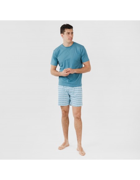 Pijama corto algodón hombre Galieni verde azulado pijamas-cortos-hombre