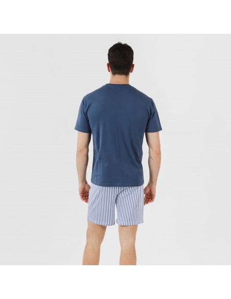 Pijama corto algodón hombre Darryl azul marino pijamas-cortos-hombre