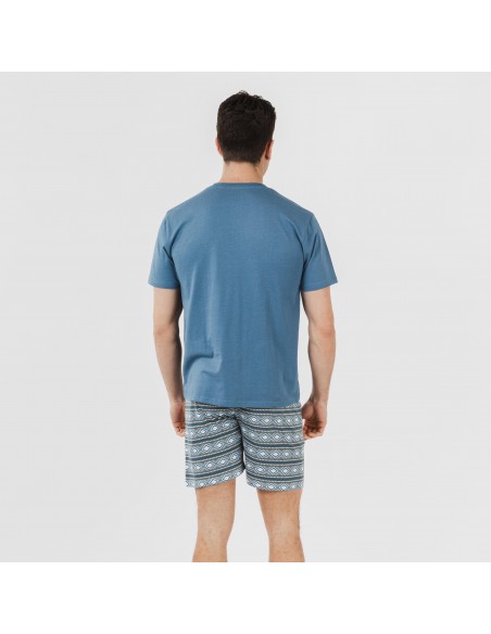 Pijama corto algodón hombre Omega azul pijamas-cortos-hombre