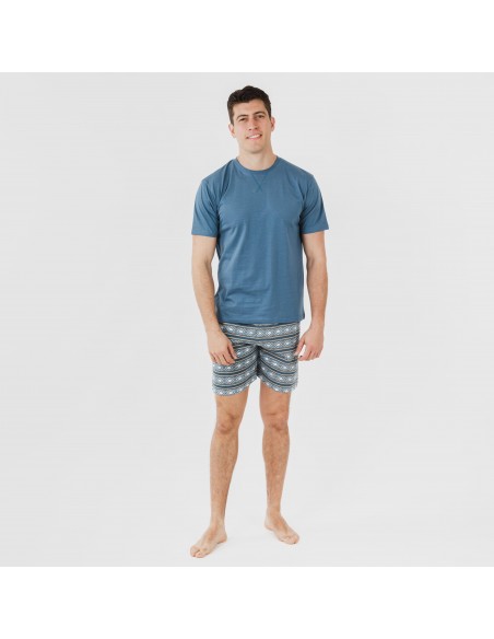 Pijama corto algodón hombre Omega azul pijamas-cortos-hombre