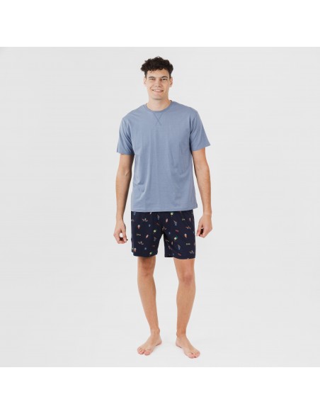 Pijama corto algodón hombre Daikiri indigo pijamas-cortos-hombre