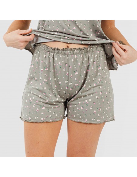 Pijama manga corta mujer soft Jana verde caceria pijamas-cortos-mujer