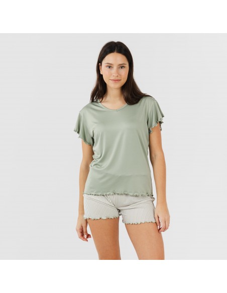 Pijama manga corta mujer soft Raya Leia verde caceria pijamas-cortos-mujer