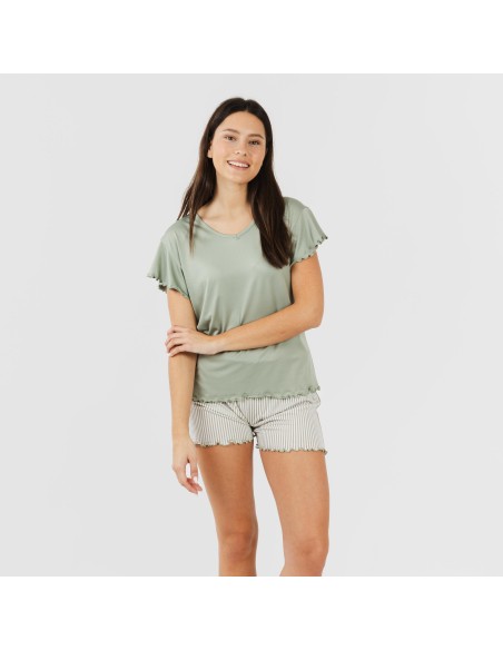 Pijama manga corta mujer soft Raya Leia verde caceria pijamas-cortos-mujer