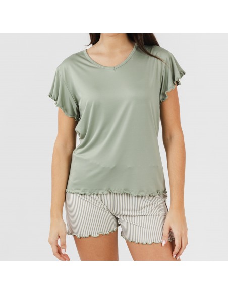 Pijama manga corta mujer soft Raya Leia verde caceria pijamas-cortos-mujer