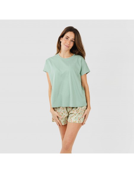 Pijama corto manga fluida algodón mujer Pamela verde pijamas-cortos-mujer